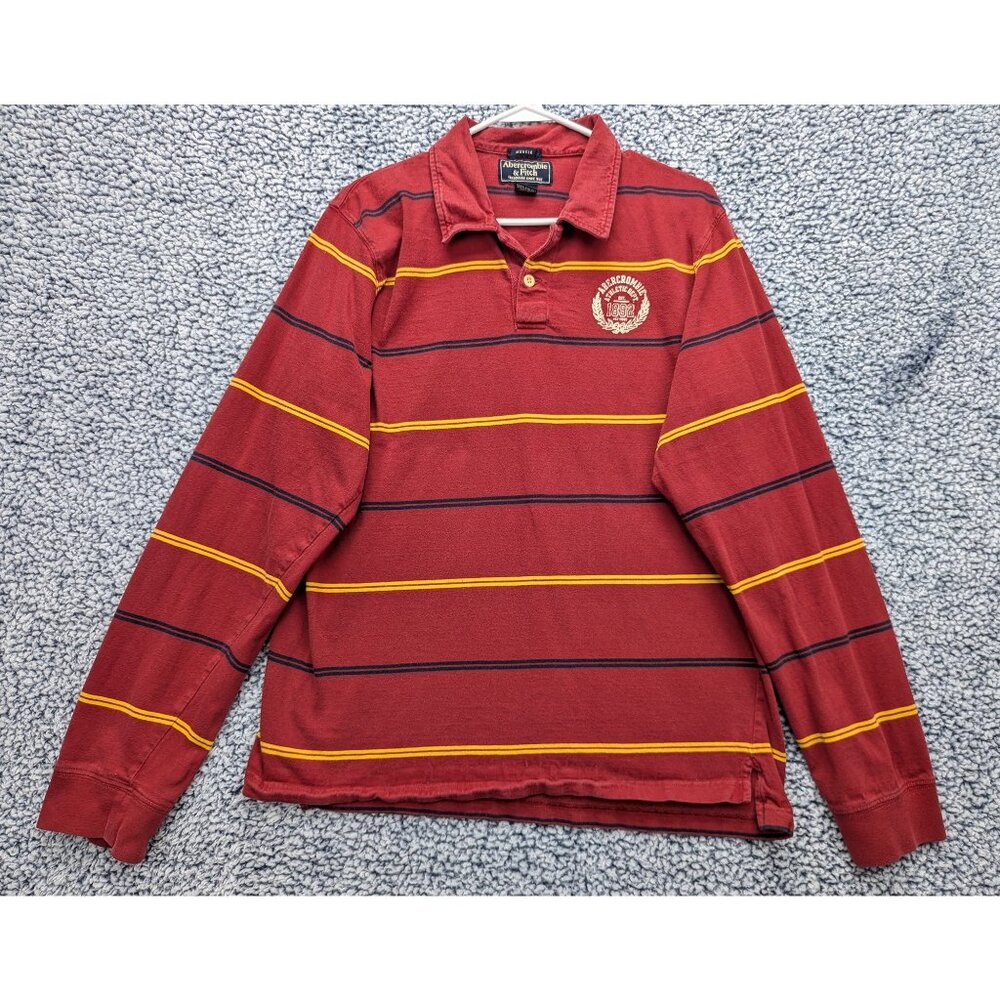 Y2K Abercrombie Fitch Rugby Muscle Polo Mens XL Long Sleeve Preppy Striped Red